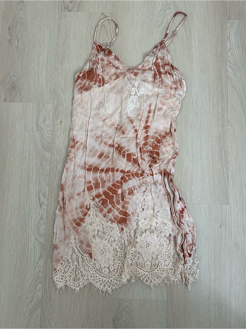 Free People Rust and Cream Tie-Dye Lace Slip Mini Dress
